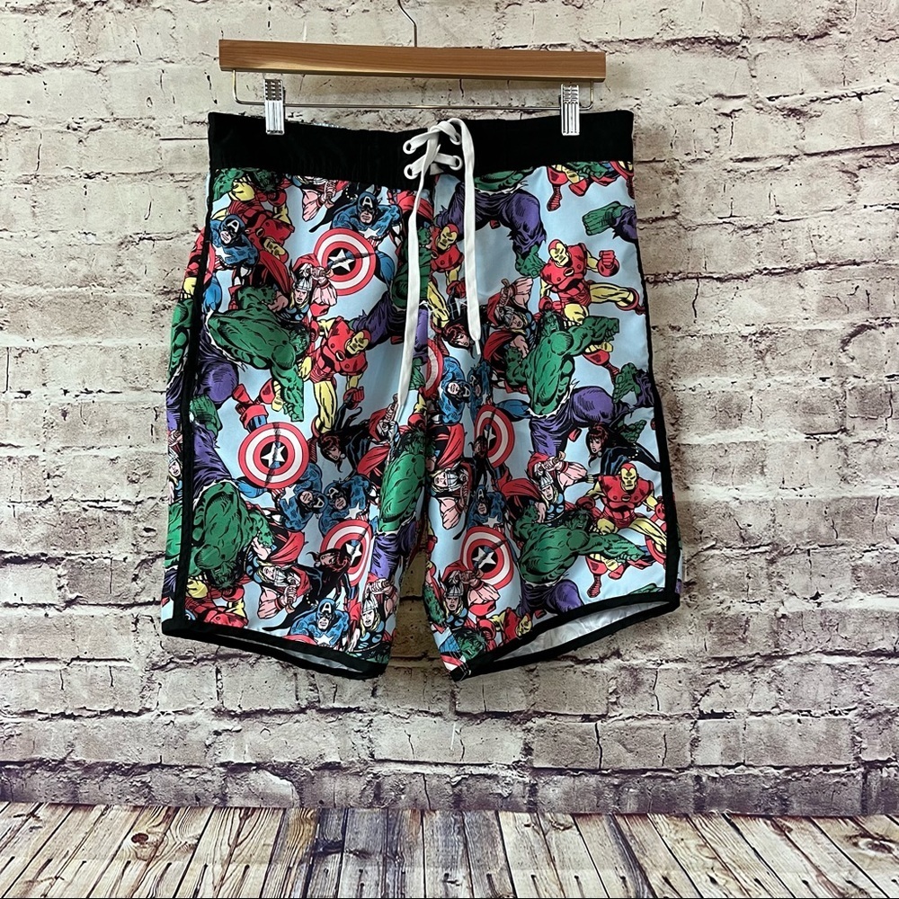 Marvel Iron Man Captain America Hulk Comic Swim Trunks